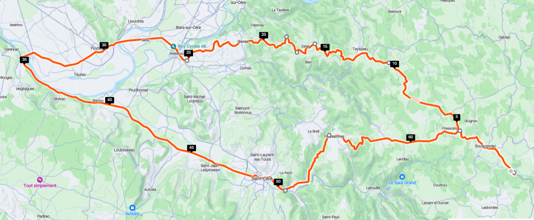 Route met racefiets 67 km